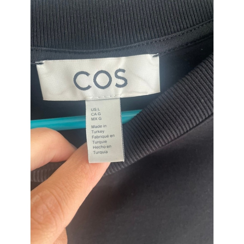 COS Black Pleated Waist Cotton Jersey Midi T-Shirt Dress Size L Short Sleeve - Picture 8 of 12
